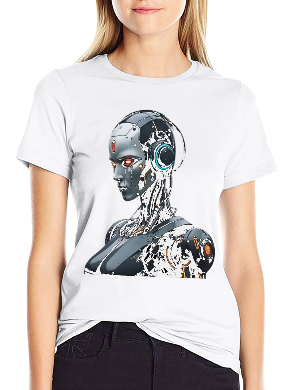 Cyberpunk Robot Graphic Tee - Black Cotton Shirt