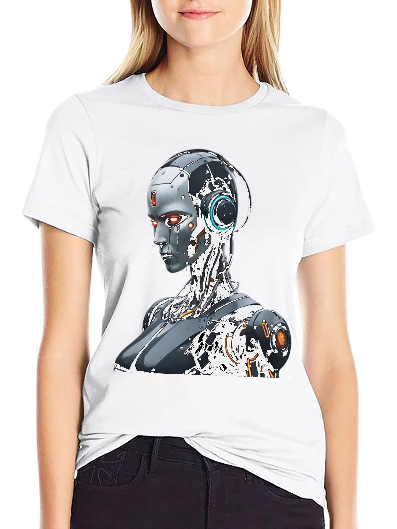 Cyberpunk Robot Graphic Tee - Black Cotton Shirt