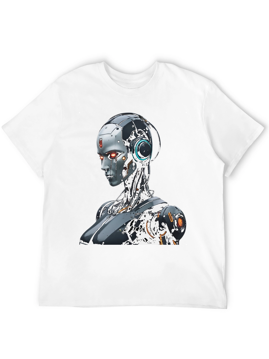 Cyberpunk Robot Graphic Tee - Black Cotton Shirt