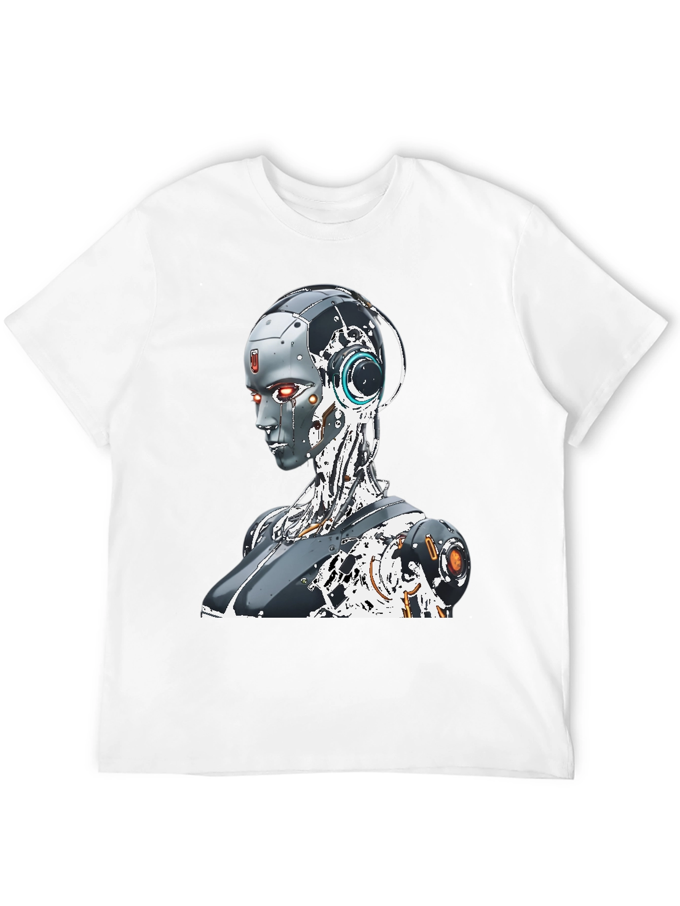 Cyberpunk Robot Graphic Tee - Black Cotton Shirt