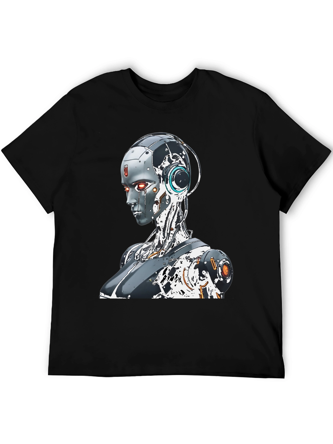 Cyberpunk Robot Graphic Tee - Black Cotton Shirt