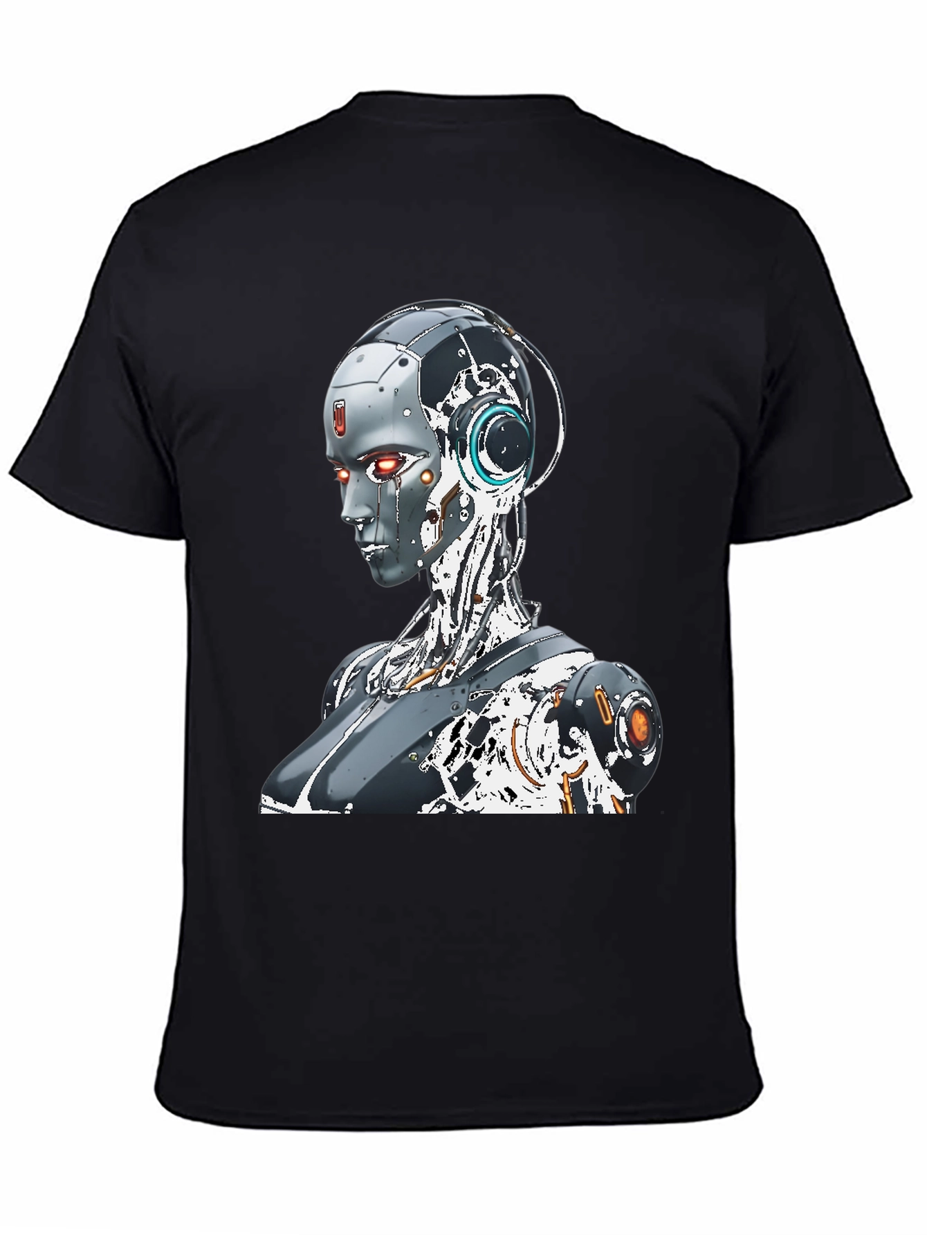 Cyberpunk Robot Graphic Tee - Black Cotton Shirt