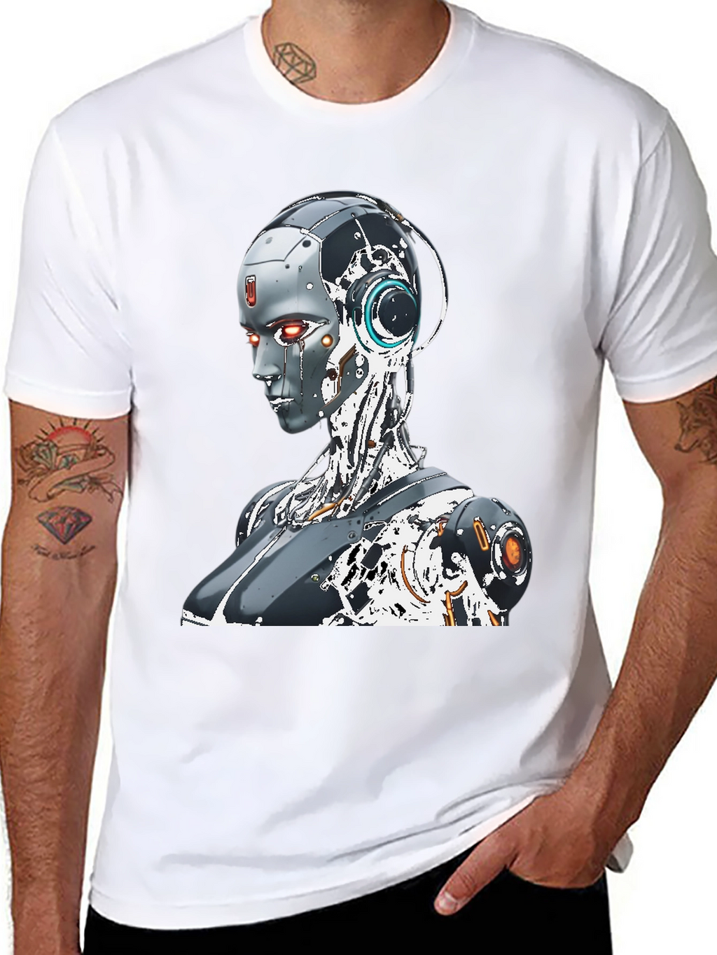 Cyberpunk Robot Graphic Tee - Black Cotton Shirt