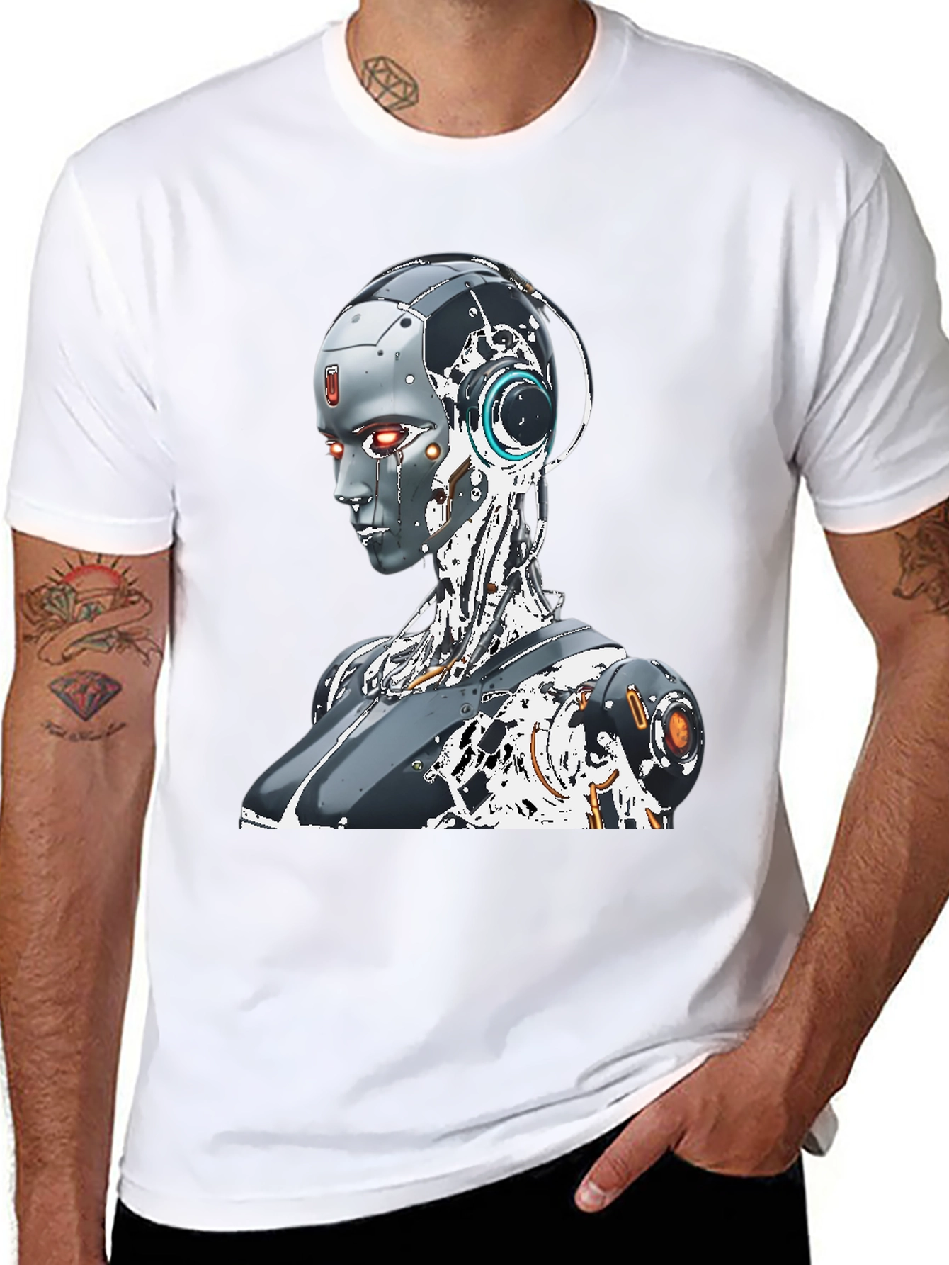 Cyberpunk Robot Graphic Tee - Black Cotton Shirt