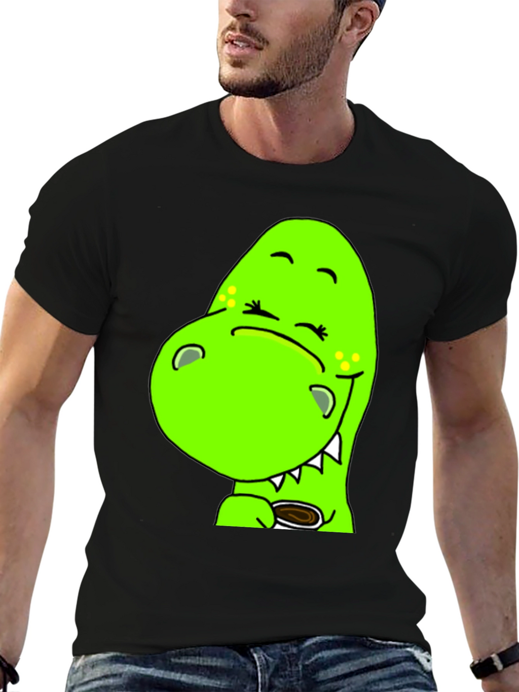 Cute Green Dino T-Shirt - Coffee Lover
