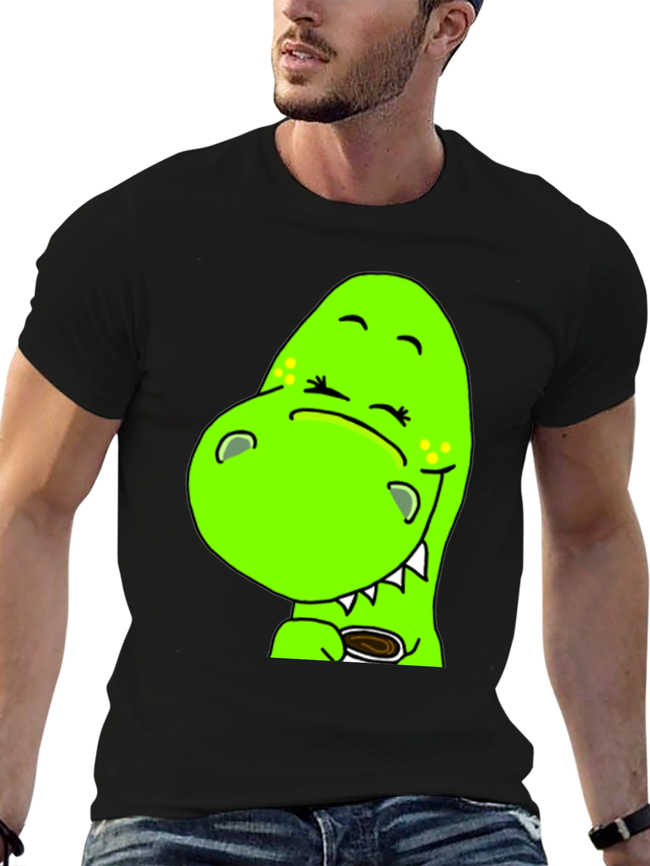 Cute Green Dino T-Shirt - Coffee Lover