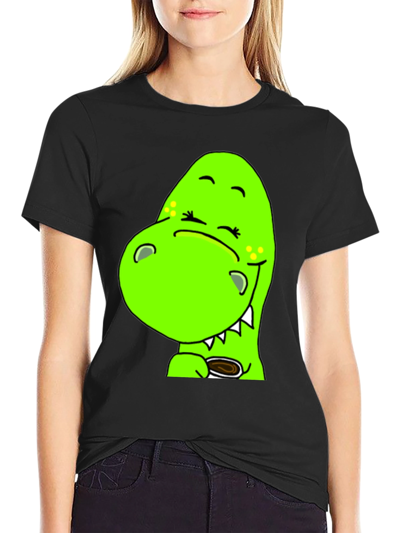 Cute Green Dino T-Shirt - Coffee Lover