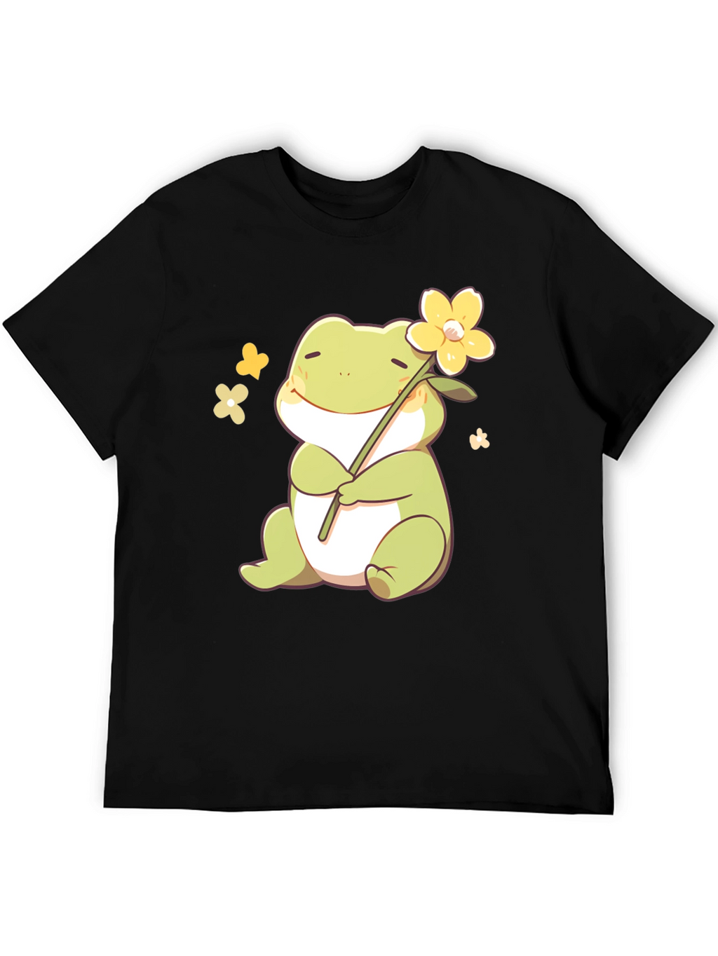 Cute Frog with Flower Black T-Shirt