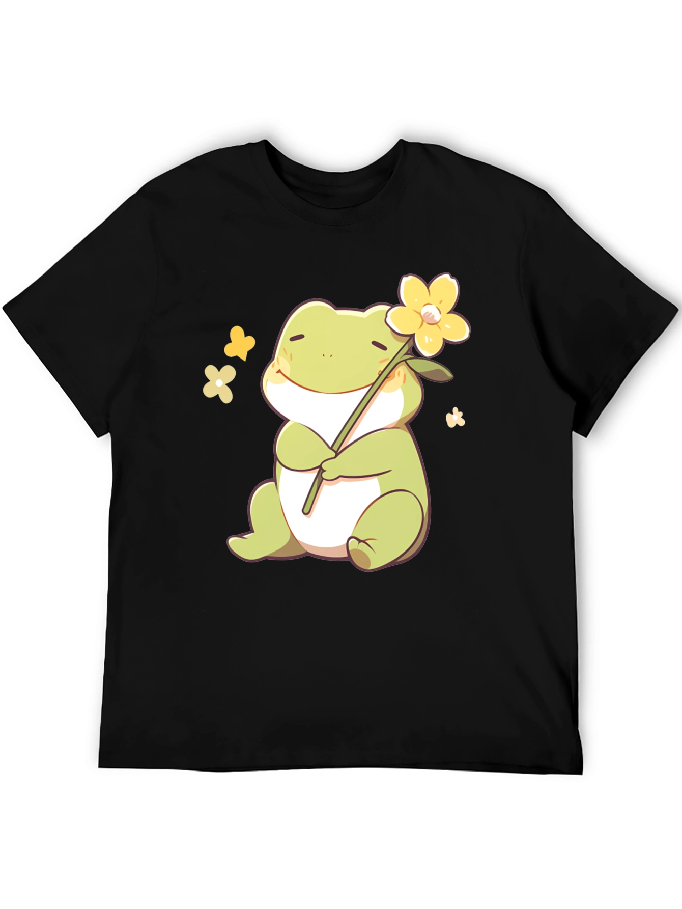 Cute Frog with Flower Black T-Shirt