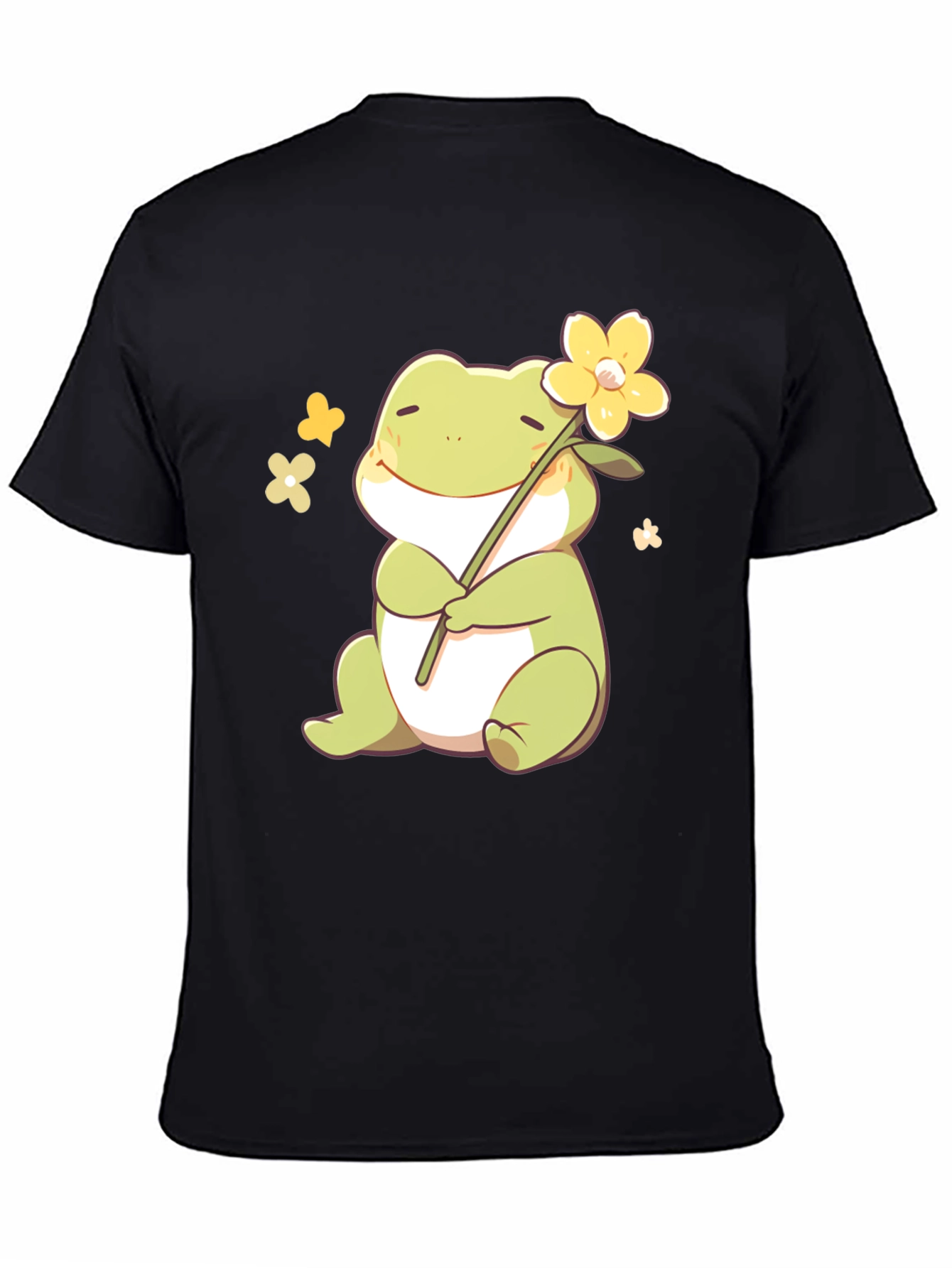 Cute Frog with Flower Black T-Shirt
