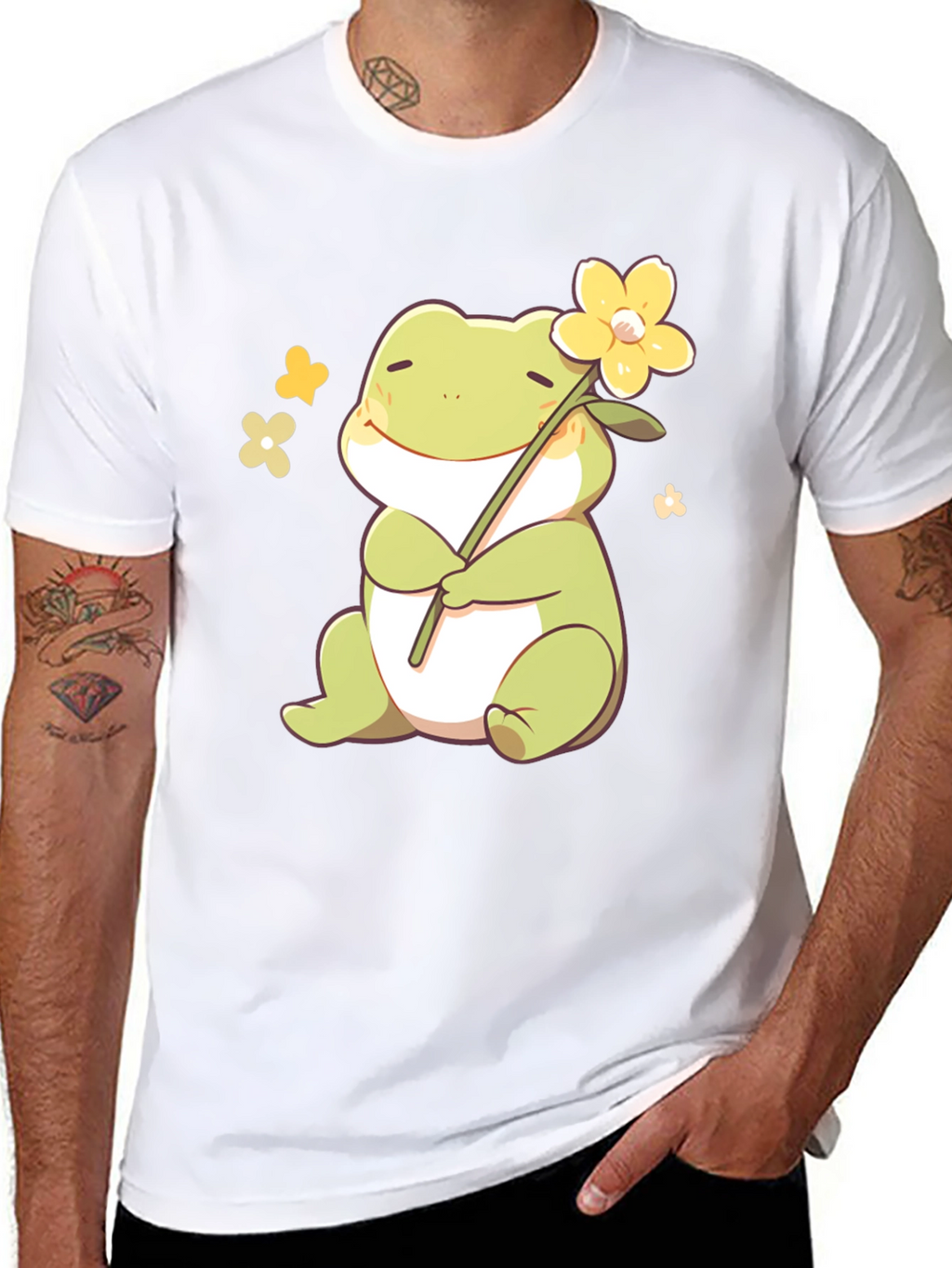 Cute Frog with Flower Black T-Shirt