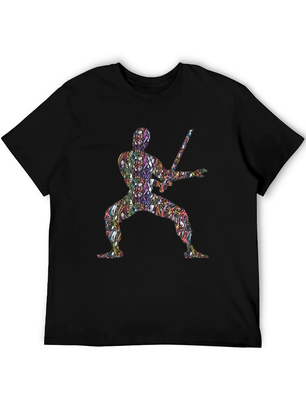 Abstract Ninja Warrior Graphic T-Shirt - Black