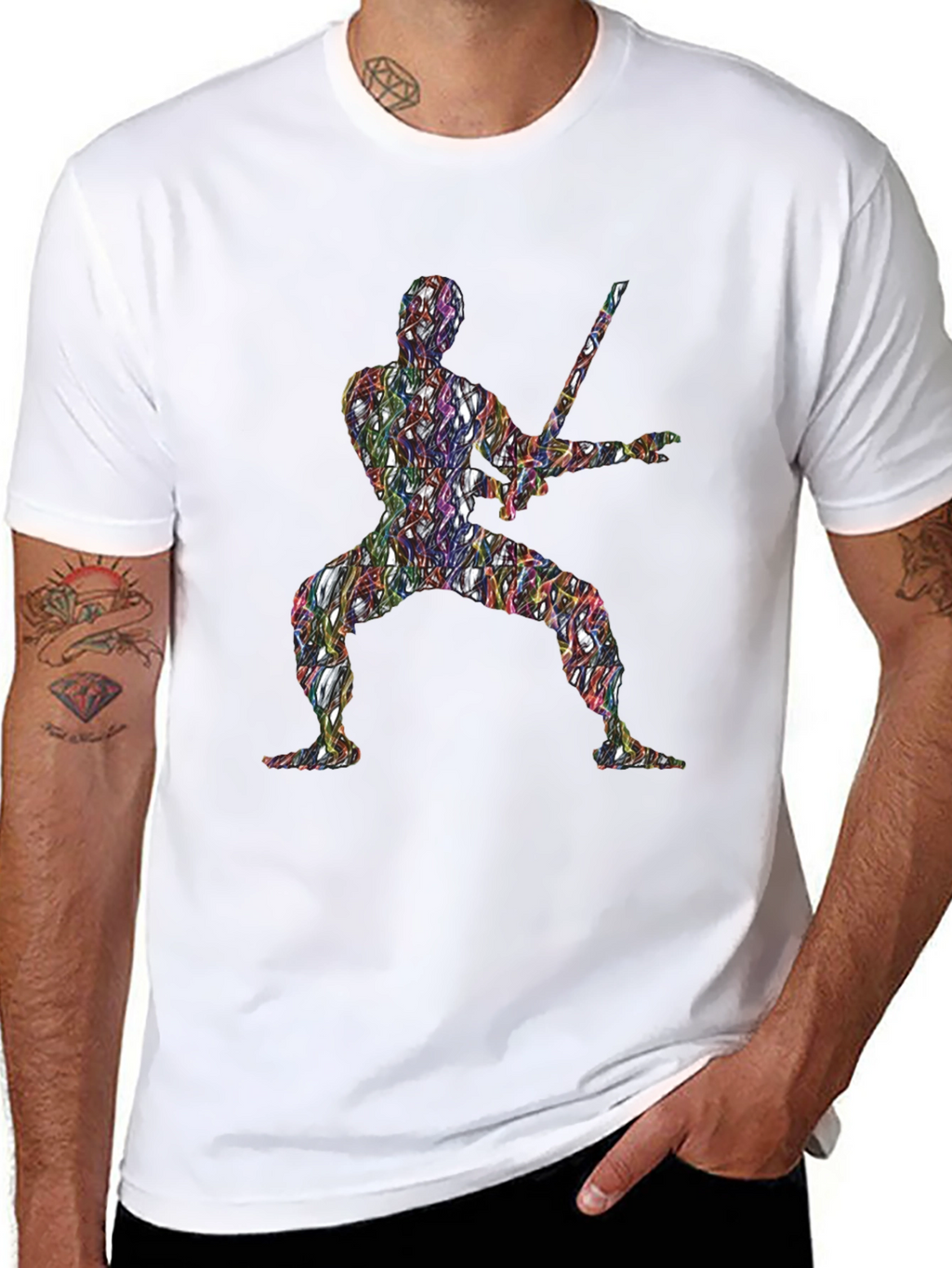 Abstract Ninja Warrior Graphic T-Shirt - Black