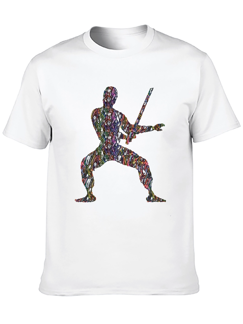 Abstract Ninja Warrior Graphic T-Shirt - Black