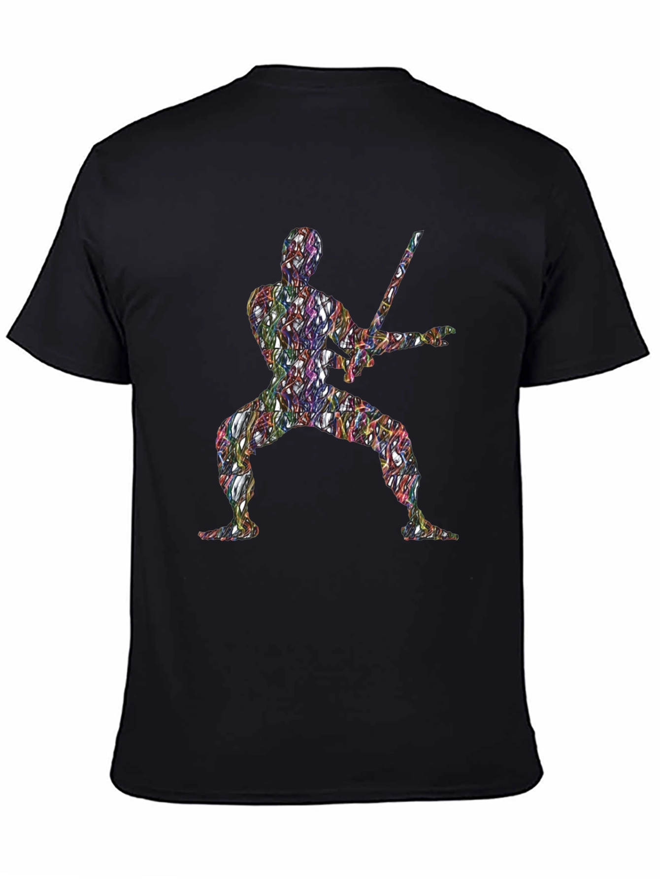 Abstract Ninja Warrior Graphic T-Shirt - Black