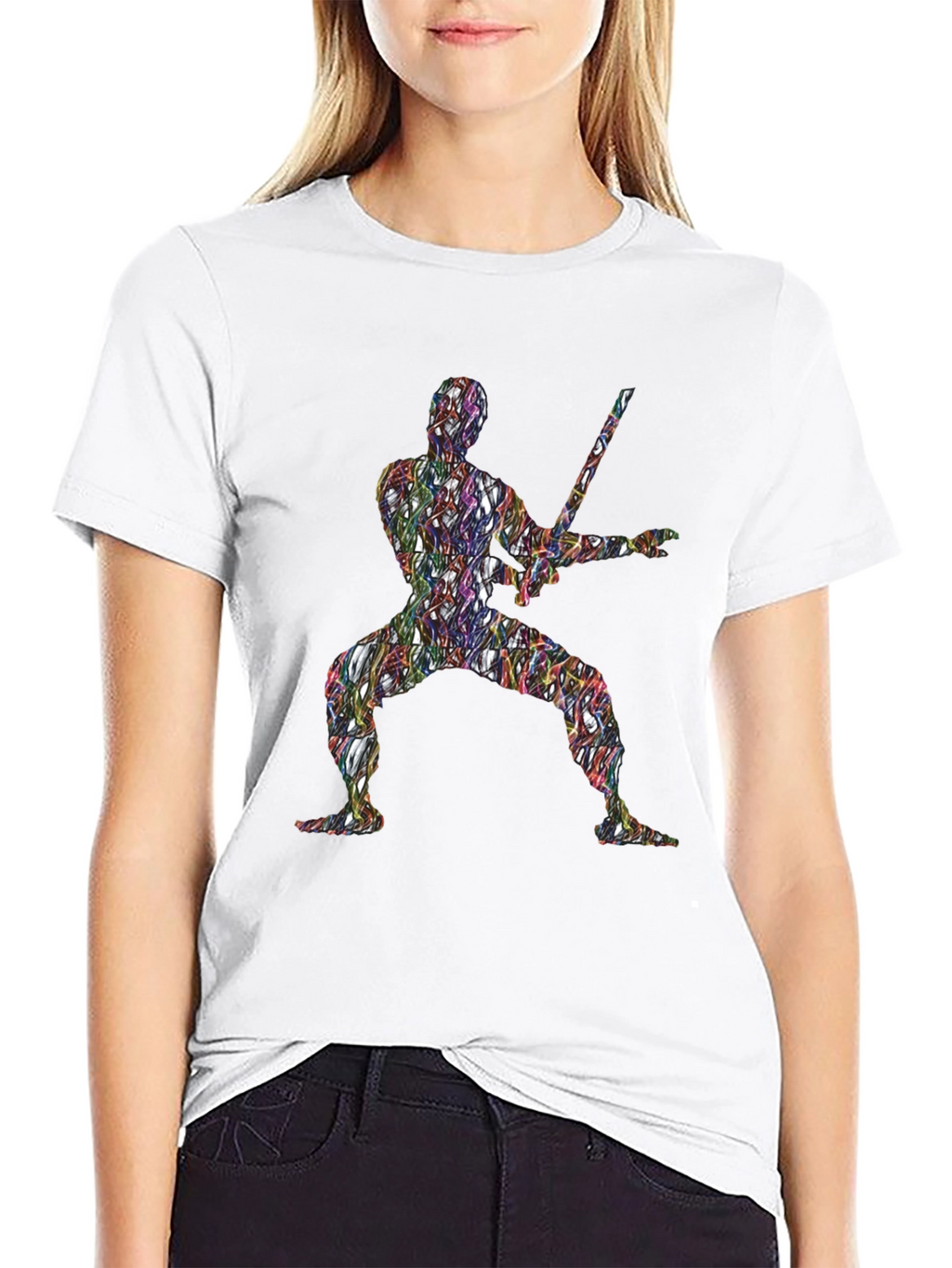 Abstract Ninja Warrior Graphic T-Shirt - Black
