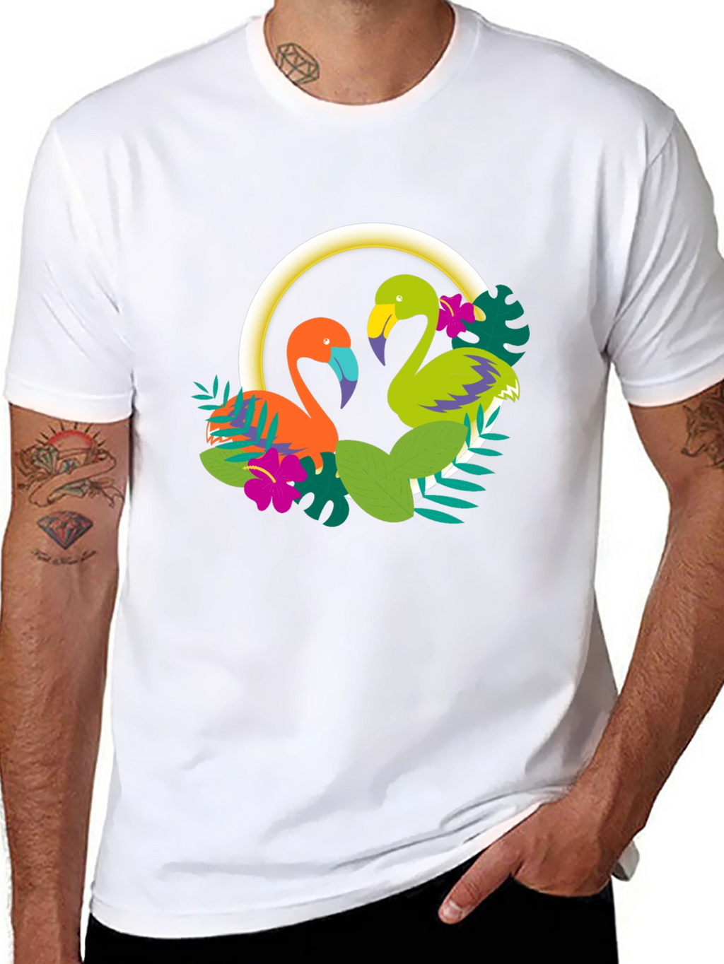 Tropical Flamingo Graphic Tee - Black