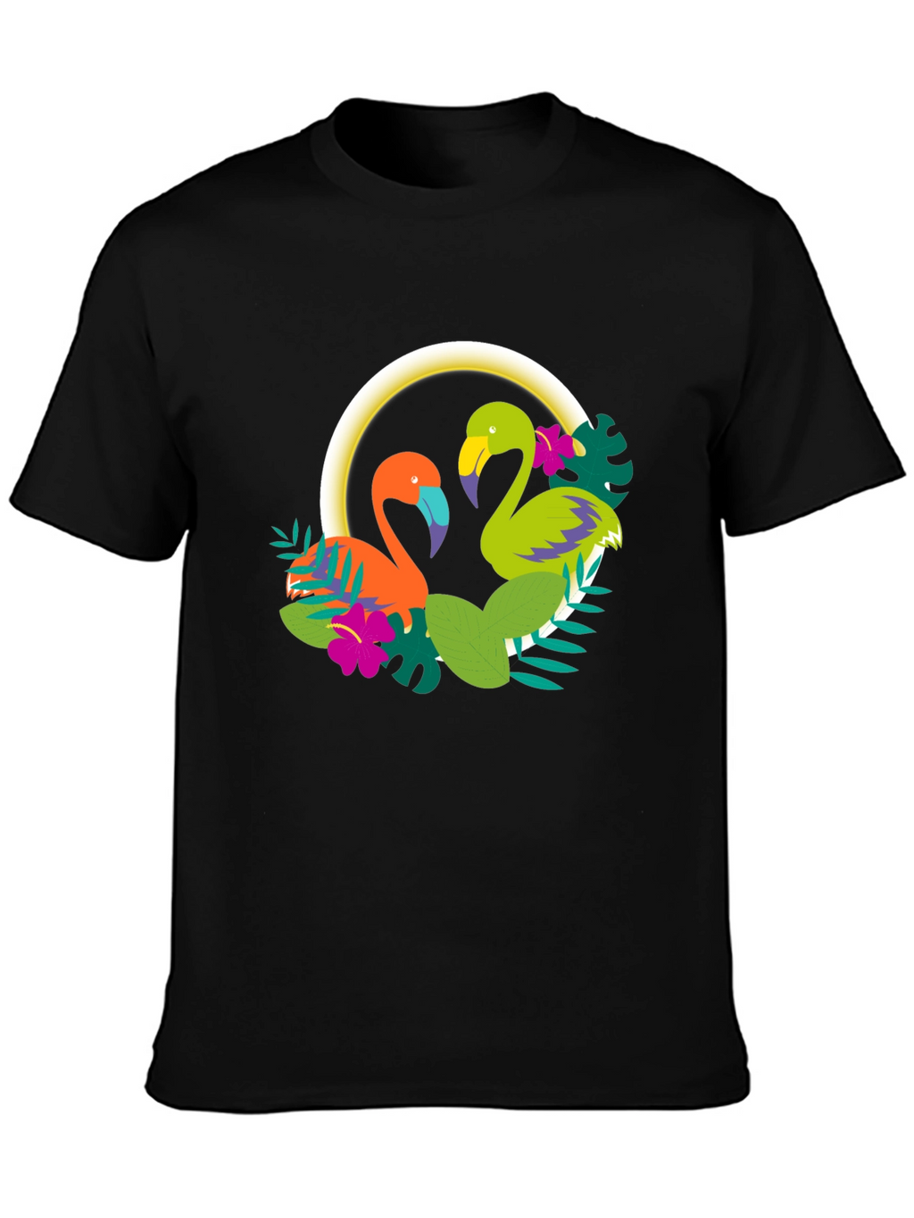 Tropical Flamingo Graphic Tee - Black