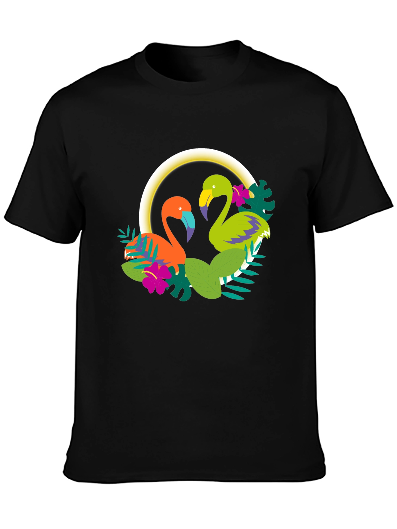Tropical Flamingo Graphic Tee - Black