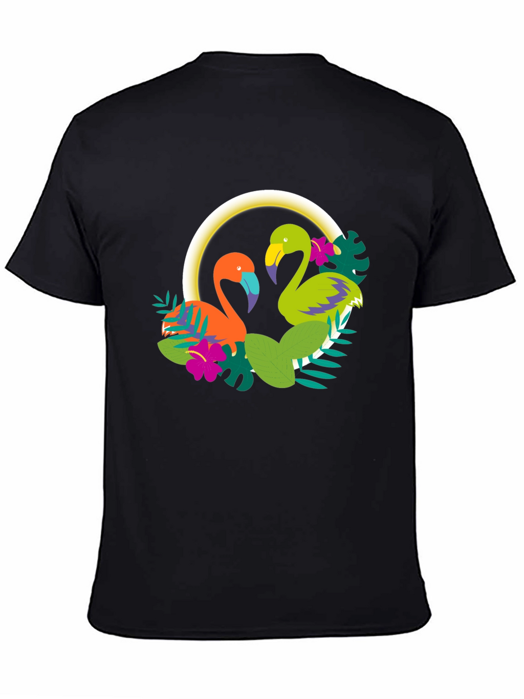 Tropical Flamingo Graphic Tee - Black