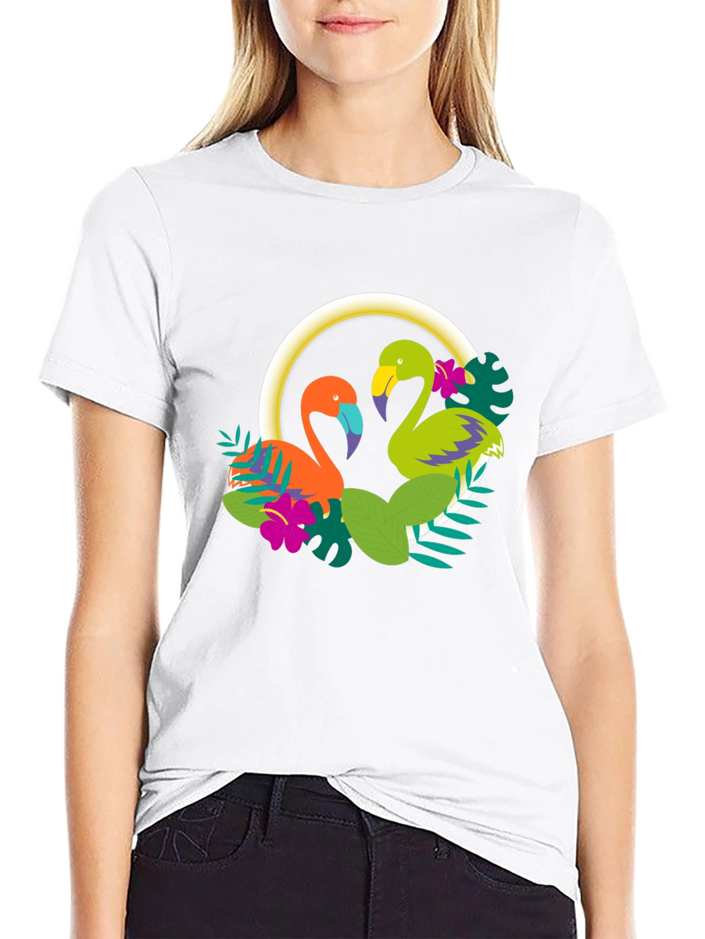 Tropical Flamingo Graphic Tee - Black