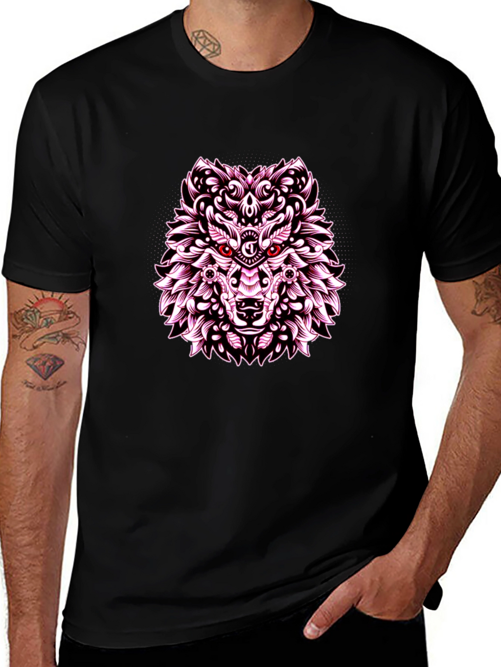 Wolf Graphic Print Tee - Black Casual Shirt