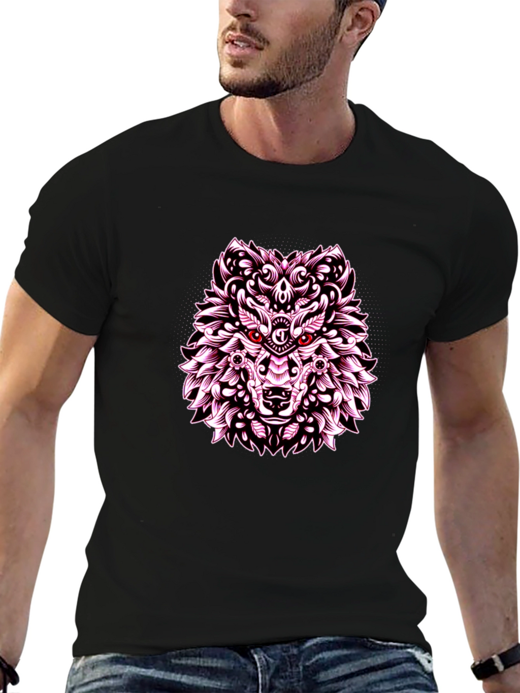 Wolf Graphic Print Tee - Black Casual Shirt