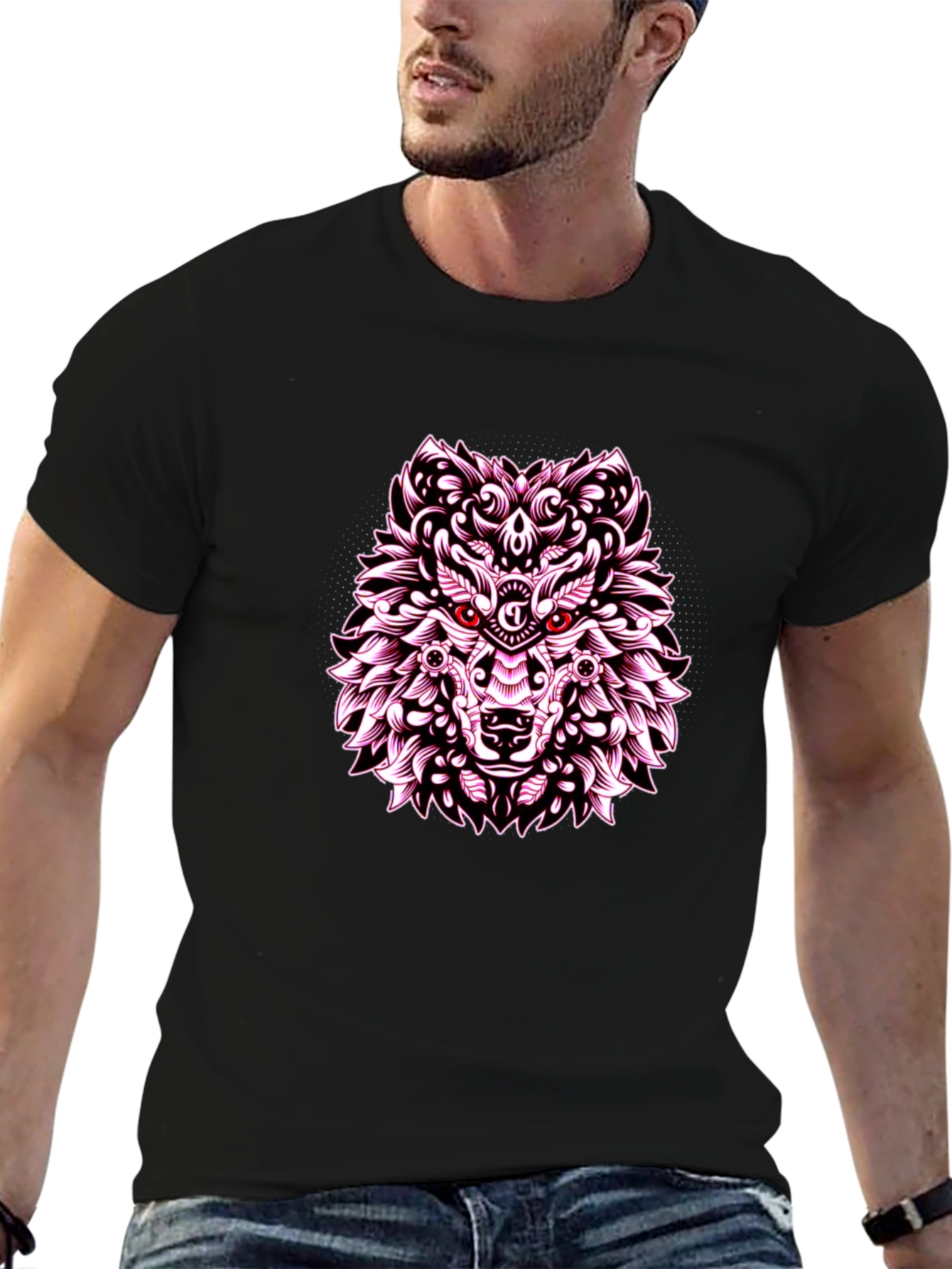 Wolf Graphic Print Tee - Black Casual Shirt