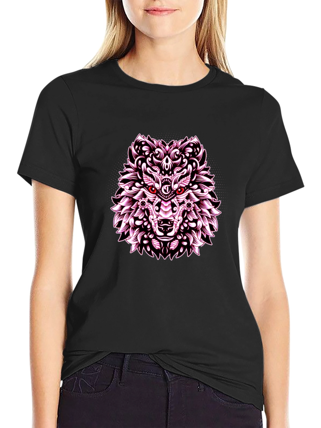 Wolf Graphic Print Tee - Black Casual Shirt