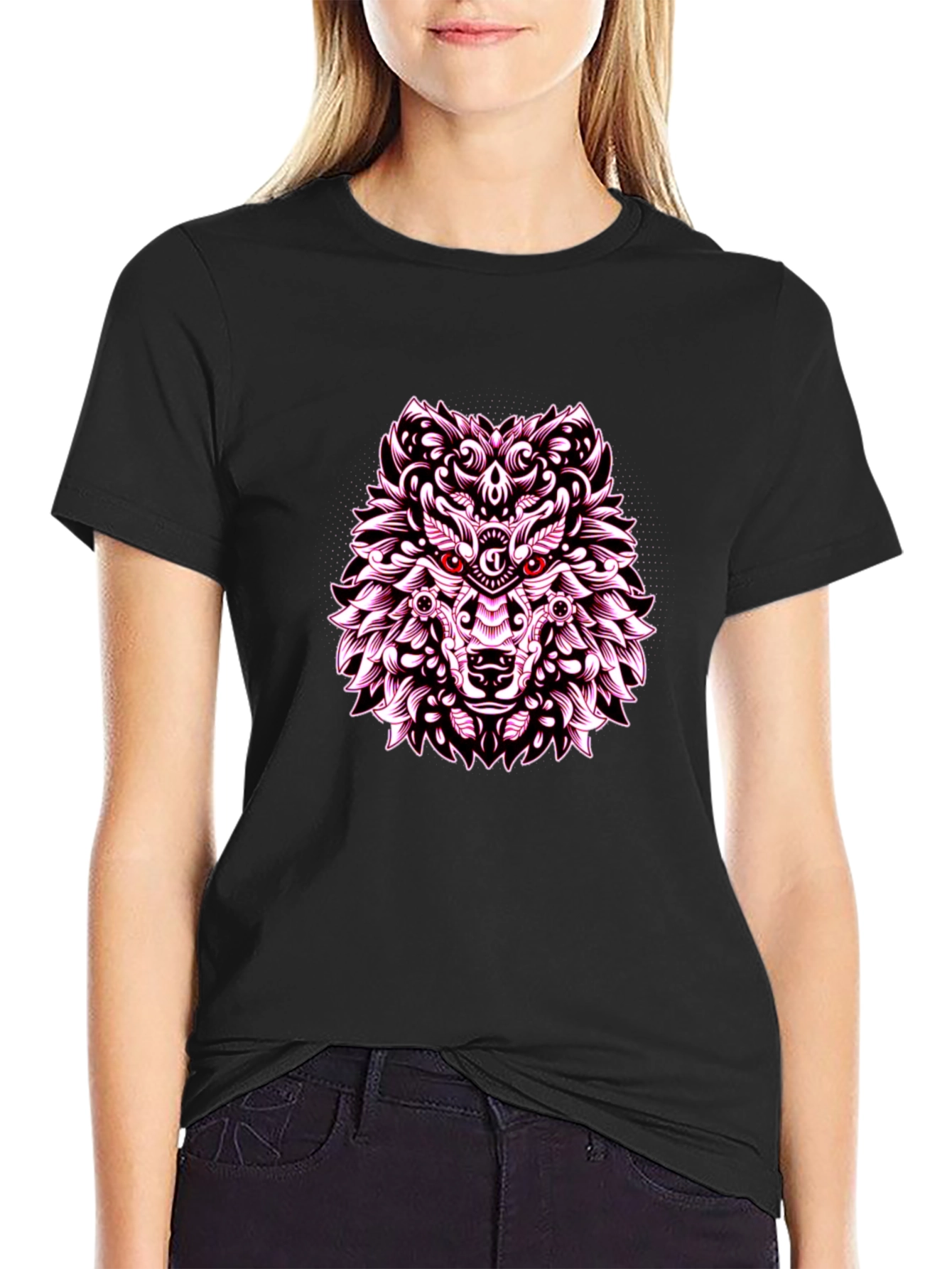 Wolf Graphic Print Tee - Black Casual Shirt