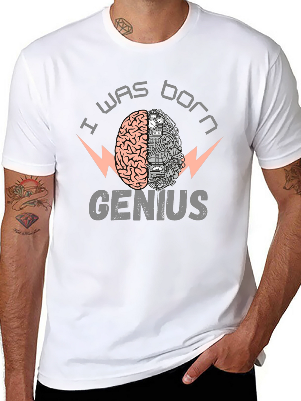 I Was Born Genius Brain Graphic T-Shirt