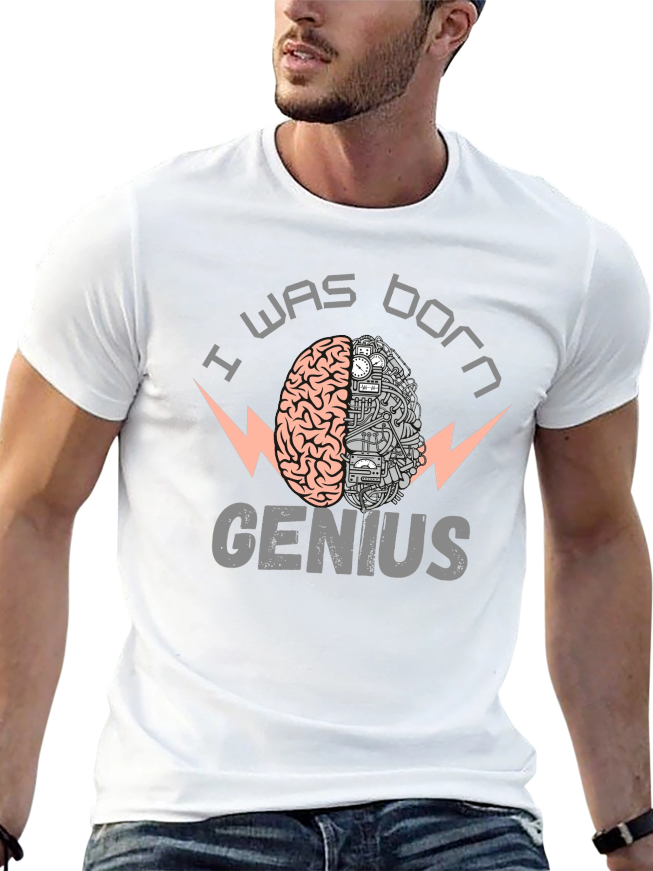 I Was Born Genius Brain Graphic T-Shirt