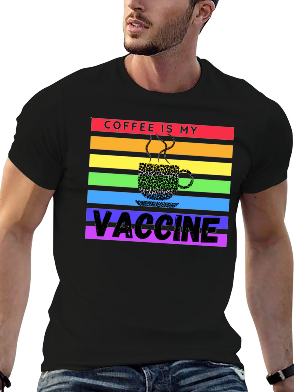 Coffee is My Vaccine Rainbow T-Shirt