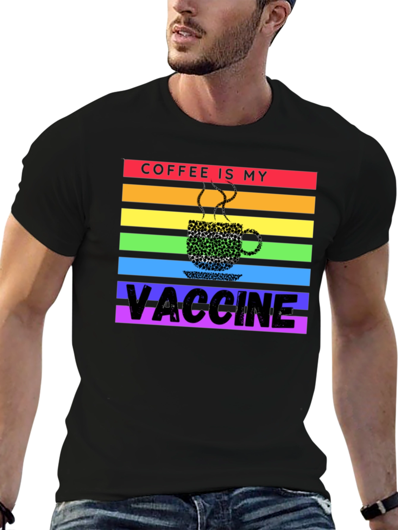 Coffee is My Vaccine Rainbow T-Shirt