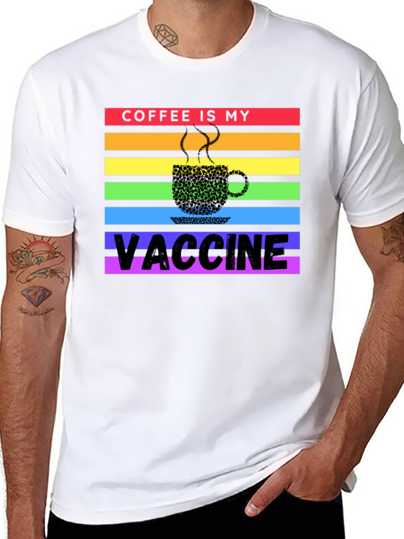 Coffee is My Vaccine Rainbow T-Shirt