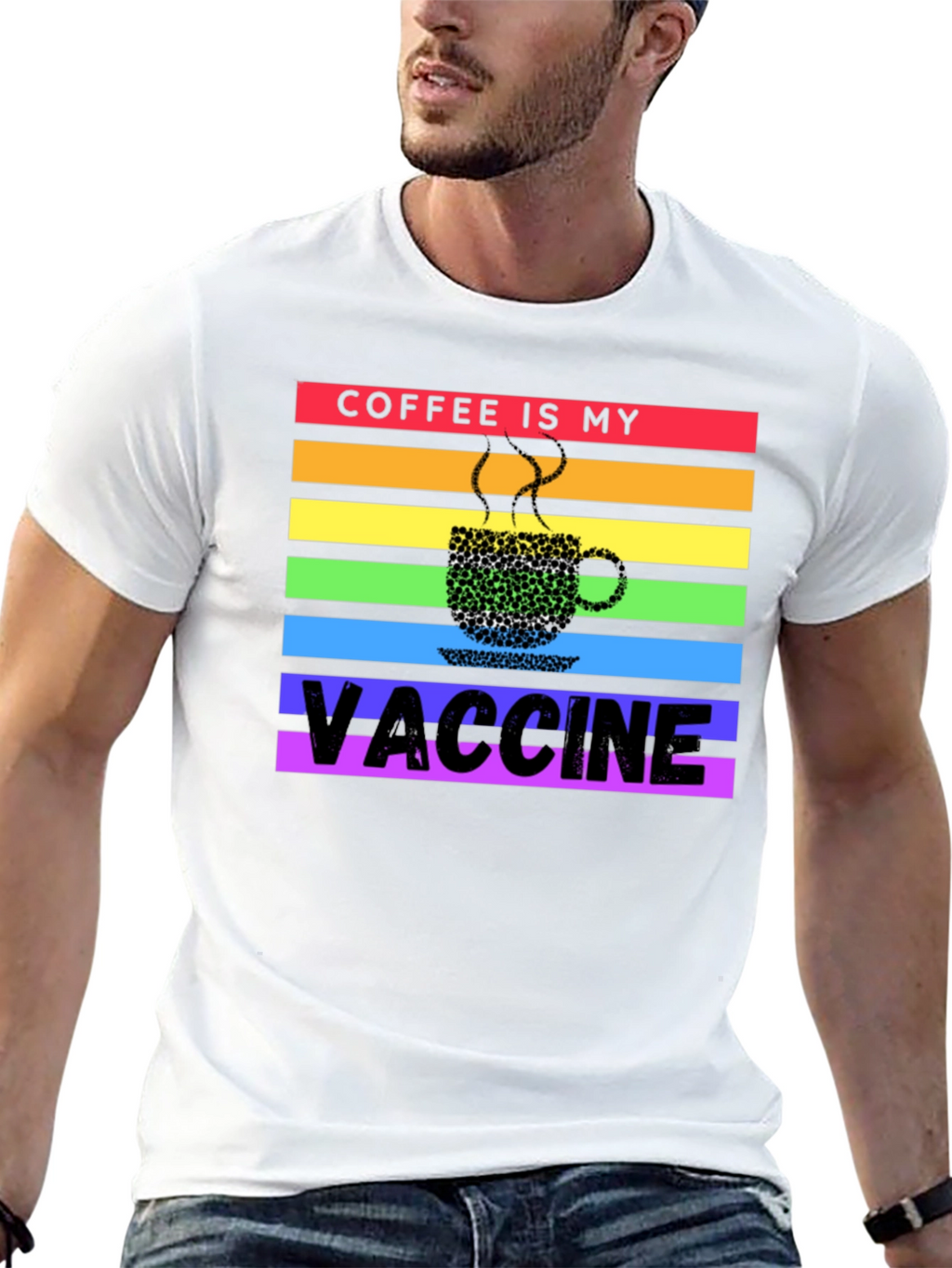 Coffee is My Vaccine Rainbow T-Shirt