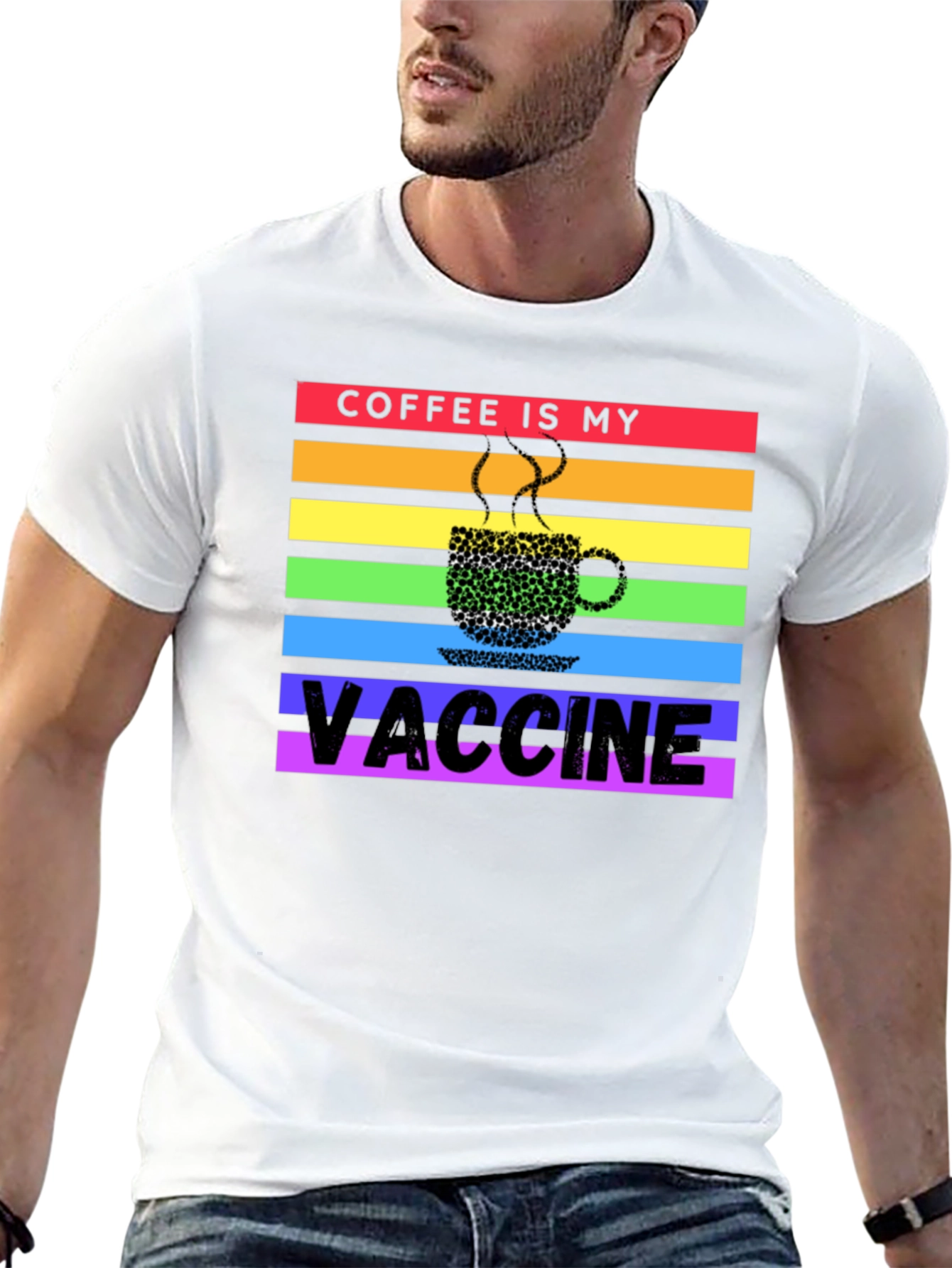 Coffee is My Vaccine Rainbow T-Shirt