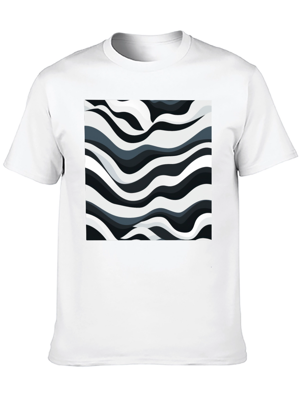 Abstract Wave Print Black T-Shirt