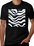 Abstract Wave Print Black T-Shirt