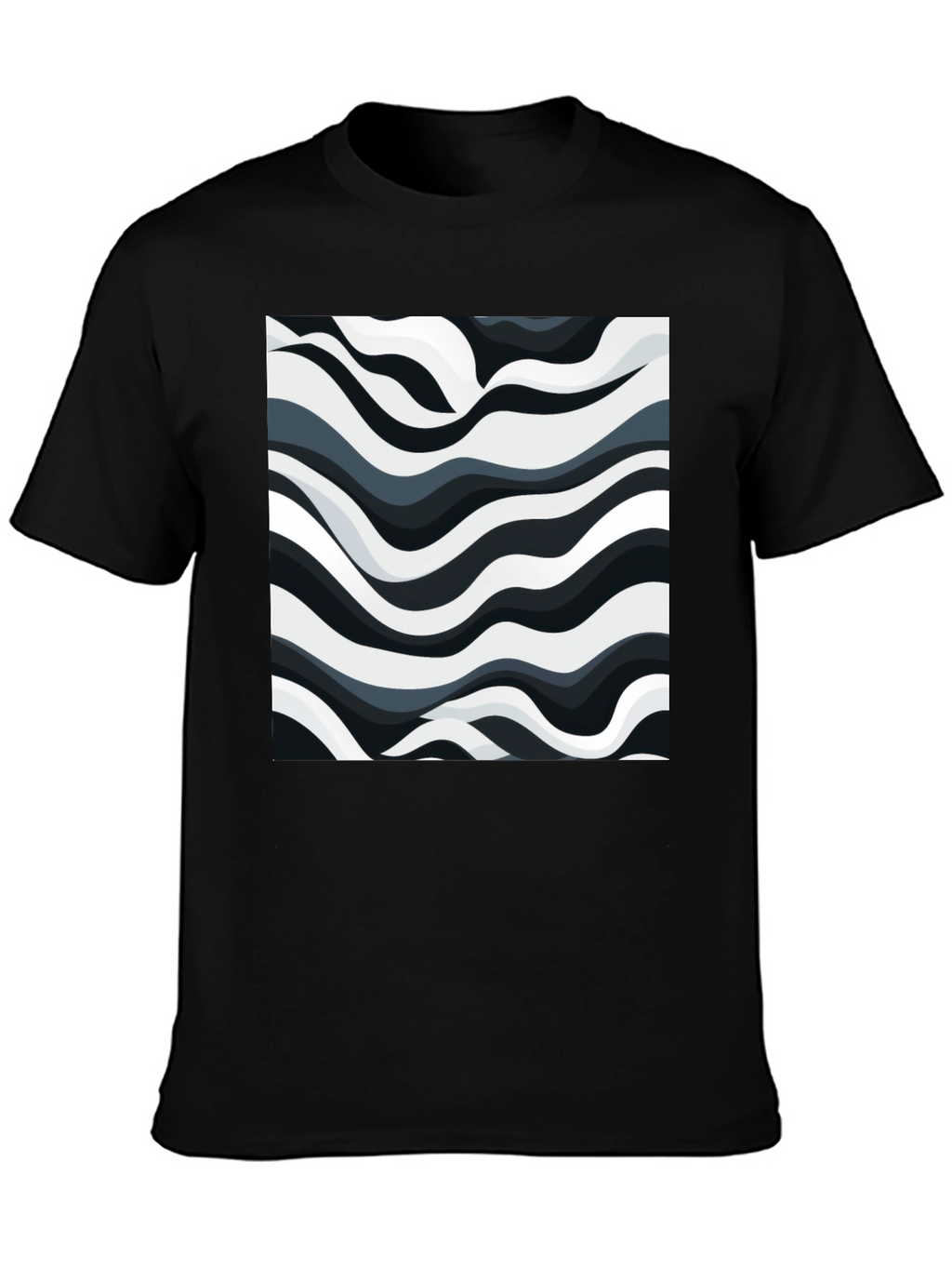 Abstract Wave Print Black T-Shirt