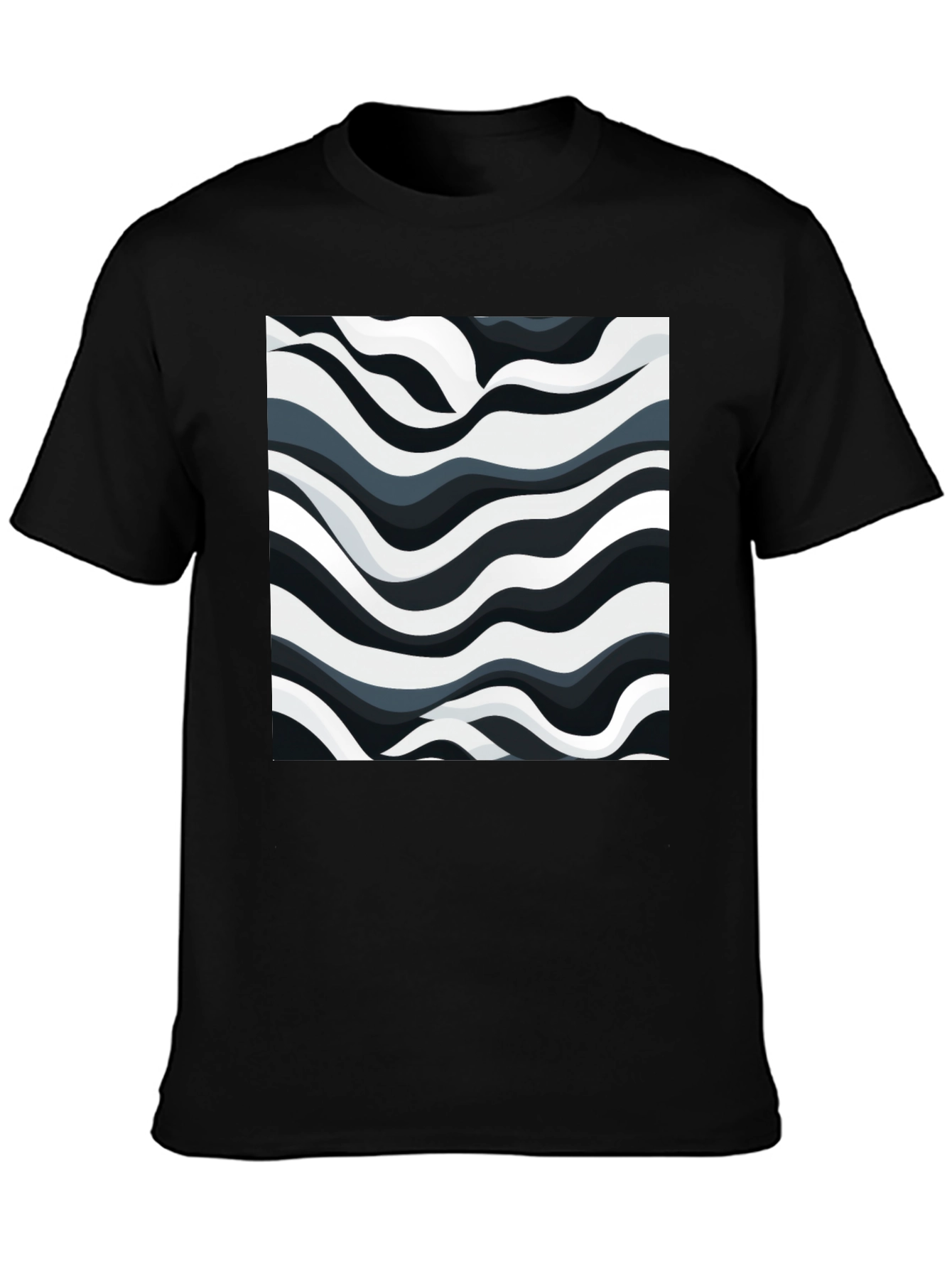 Abstract Wave Print Black T-Shirt