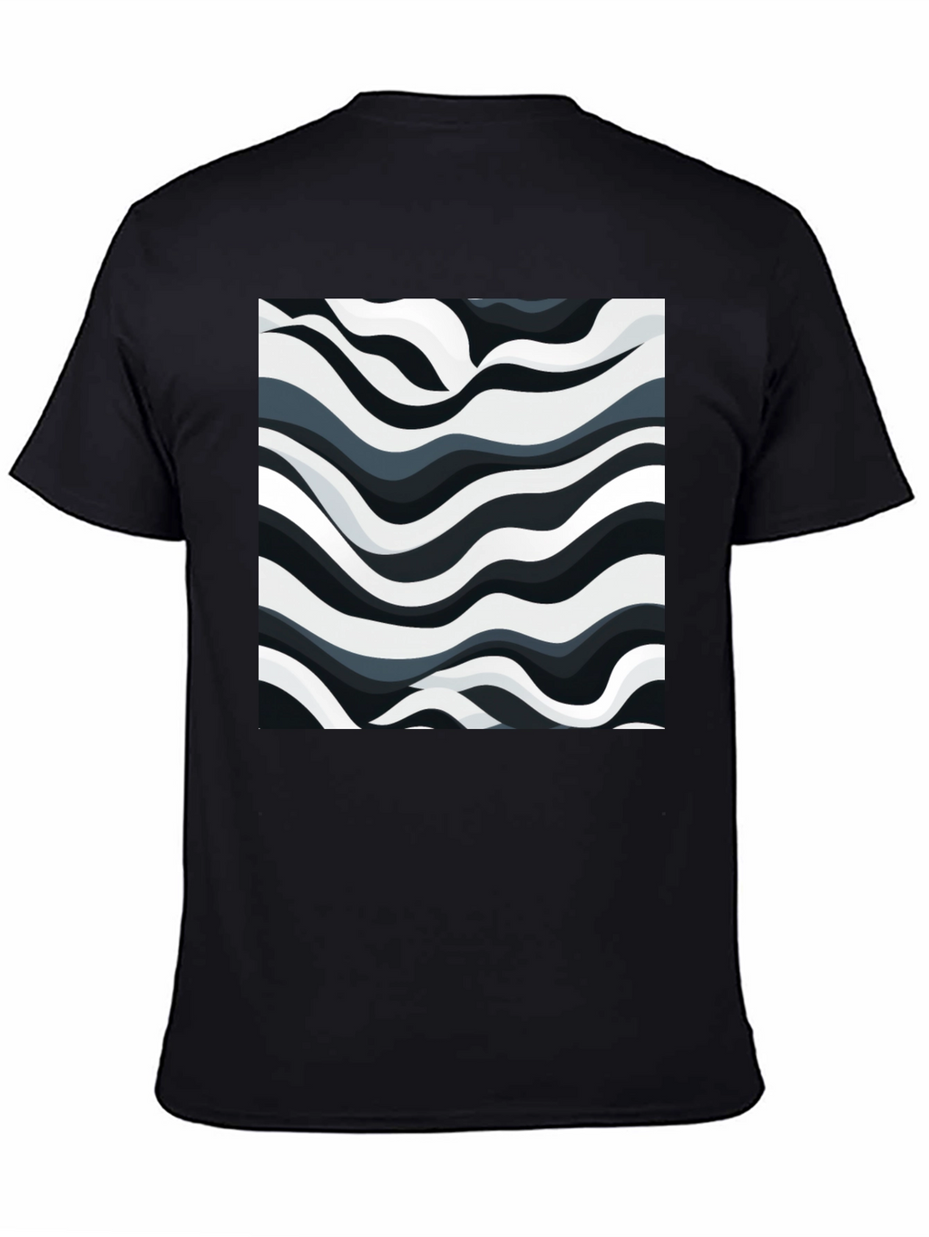 Abstract Wave Print Black T-Shirt
