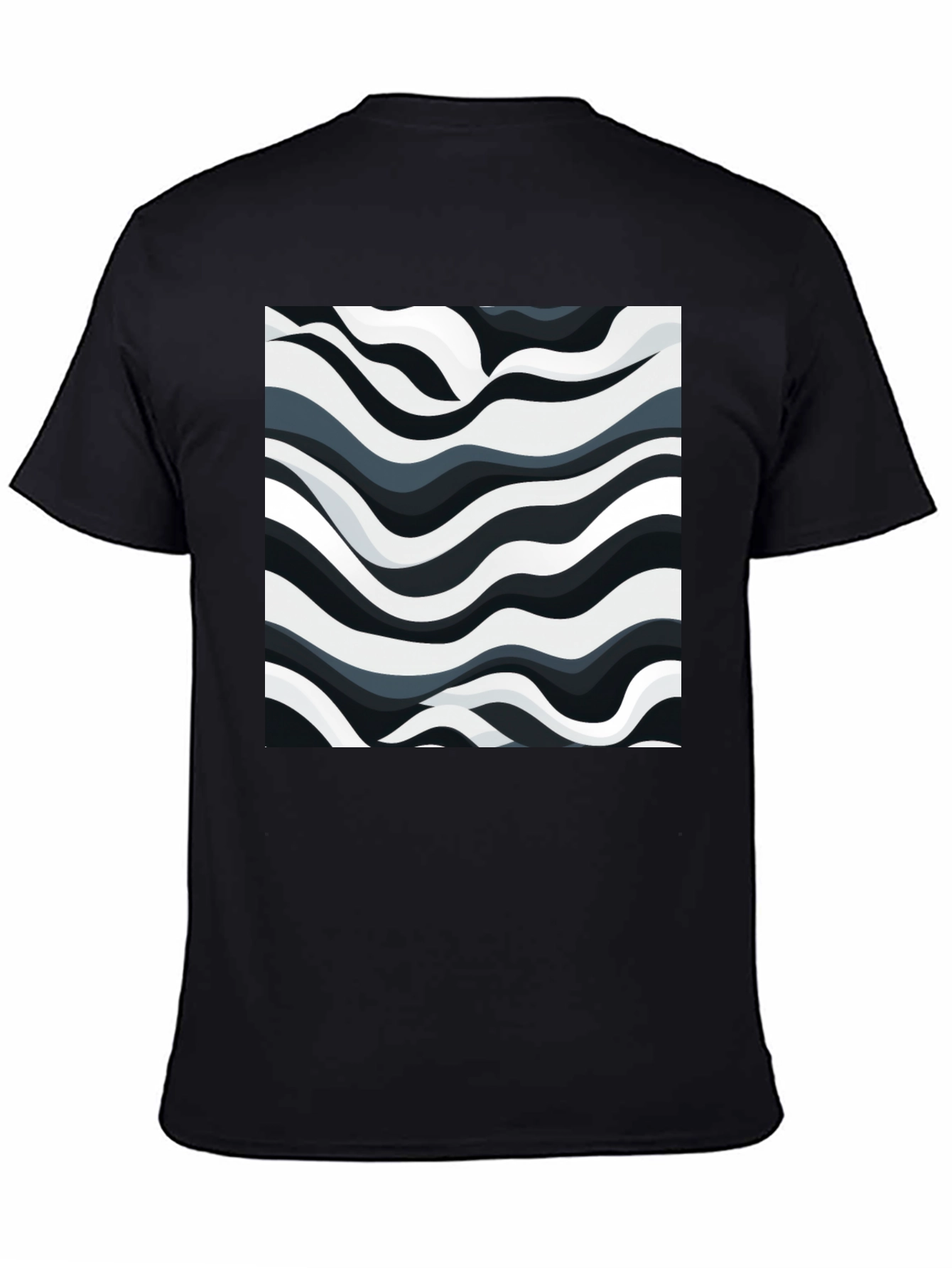 Abstract Wave Print Black T-Shirt