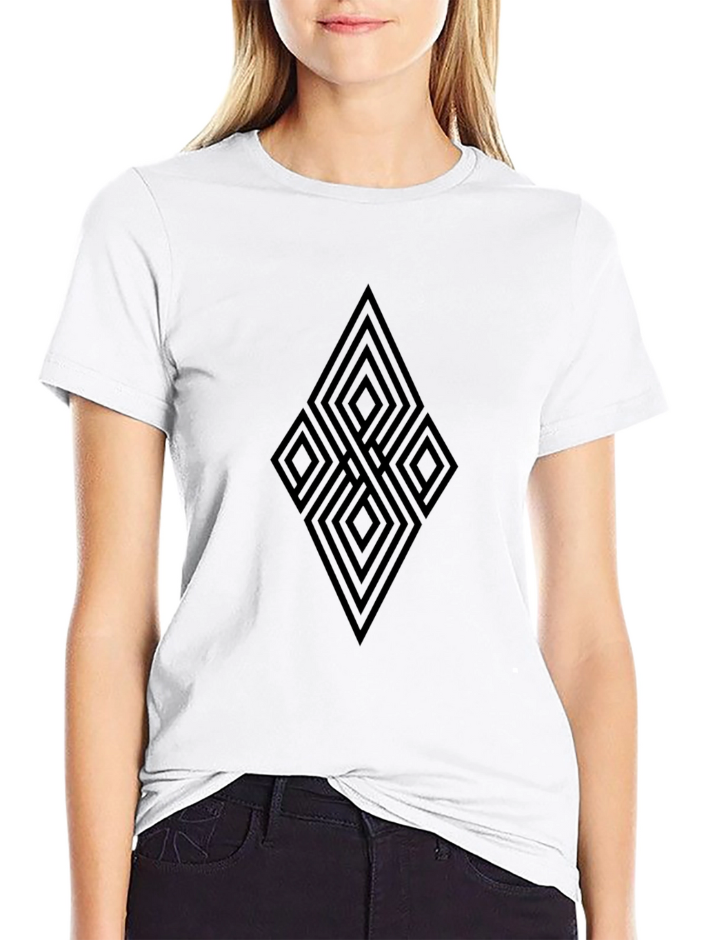 Black Geometric Diamond Pattern T-Shirt
