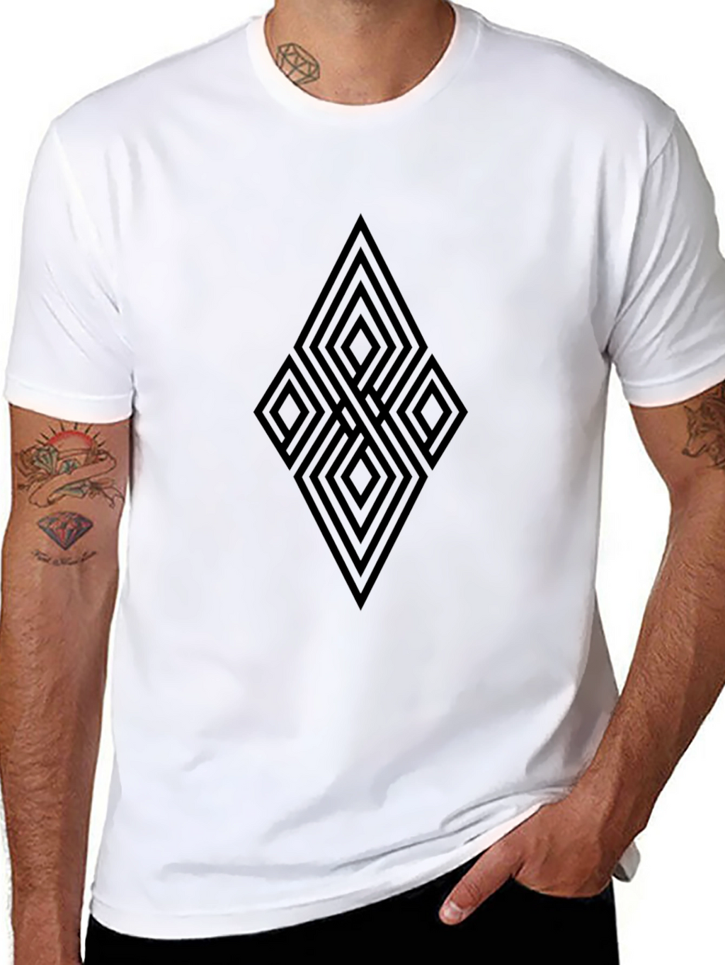Black Geometric Diamond Pattern T-Shirt