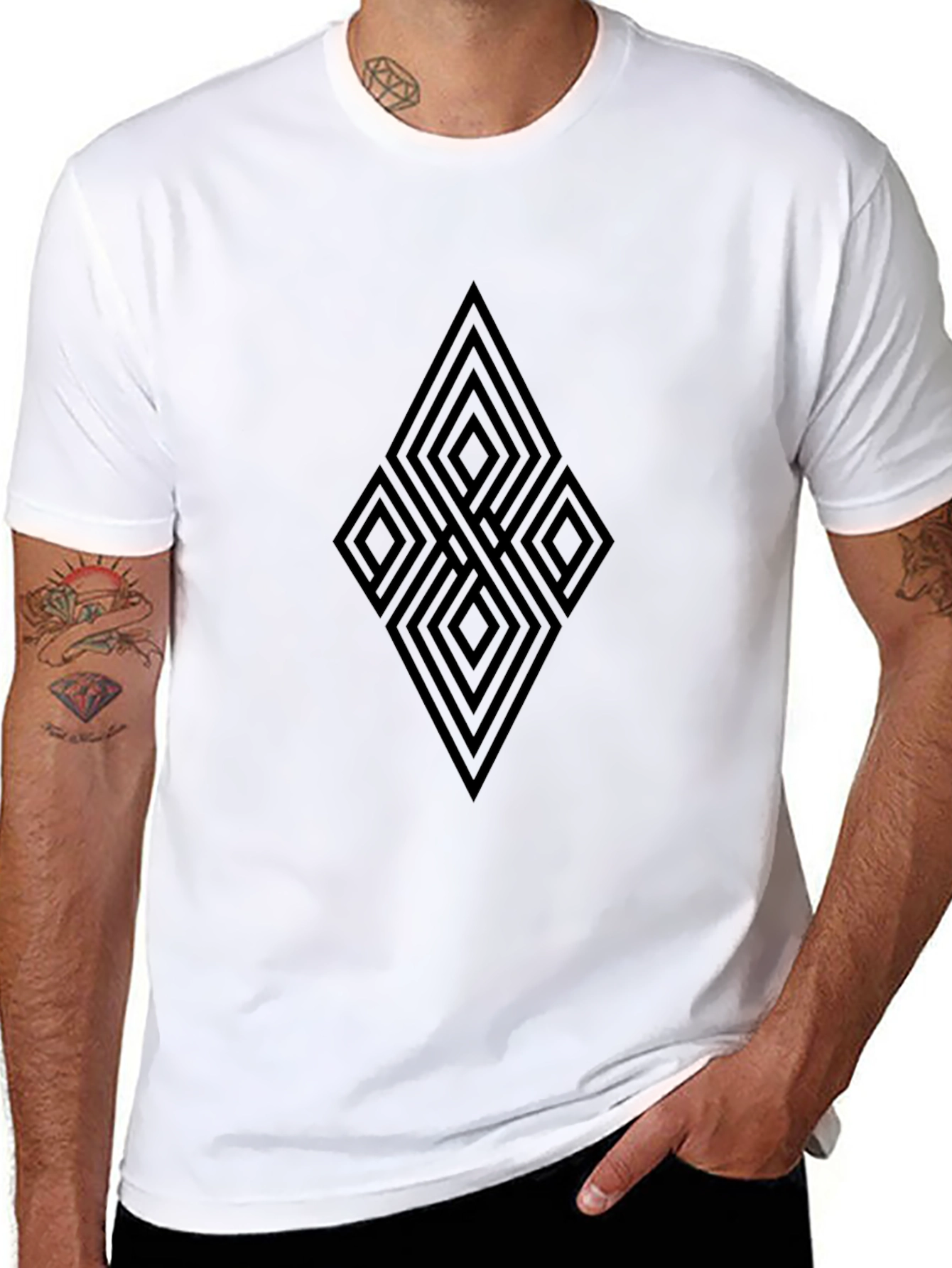 Black Geometric Diamond Pattern T-Shirt