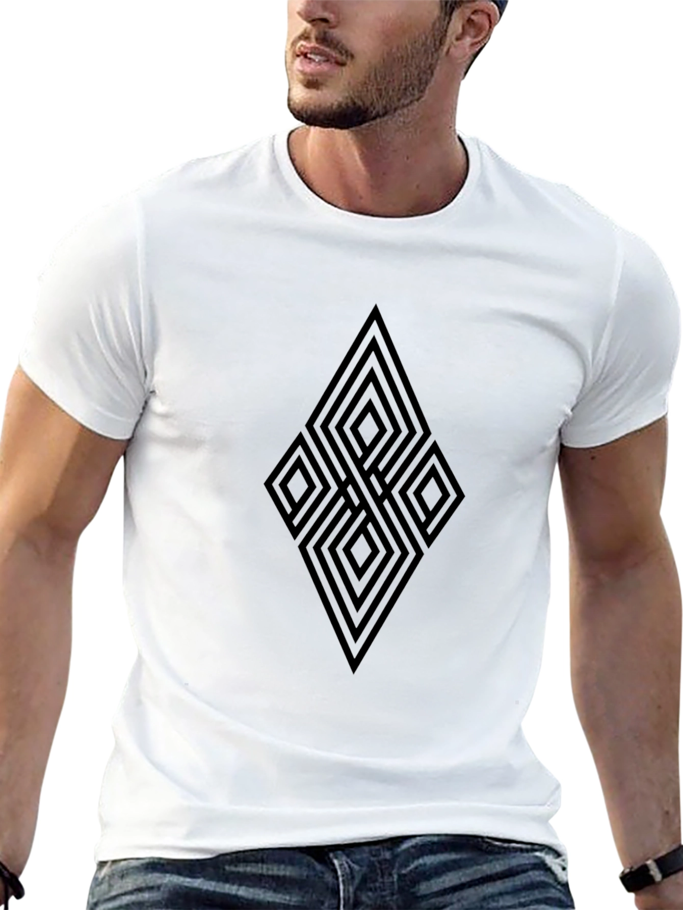 Black Geometric Diamond Pattern T-Shirt