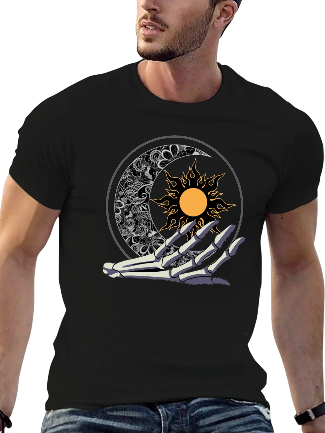 Sun & Moon Skeleton Hand Graphic Tee