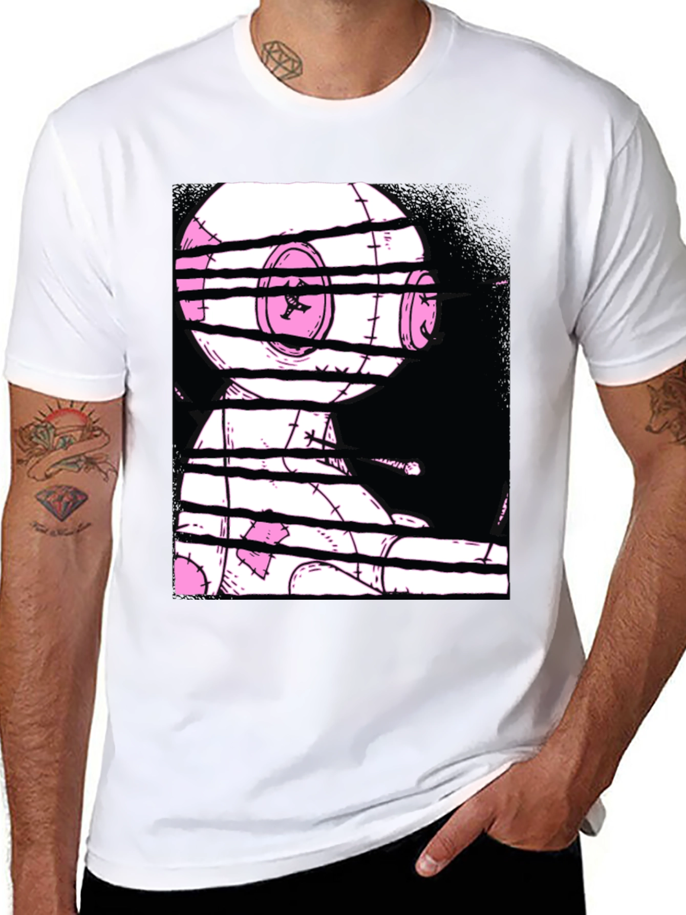 Glitchy Doll Graphic Tee - Black Cotton T-Shirt