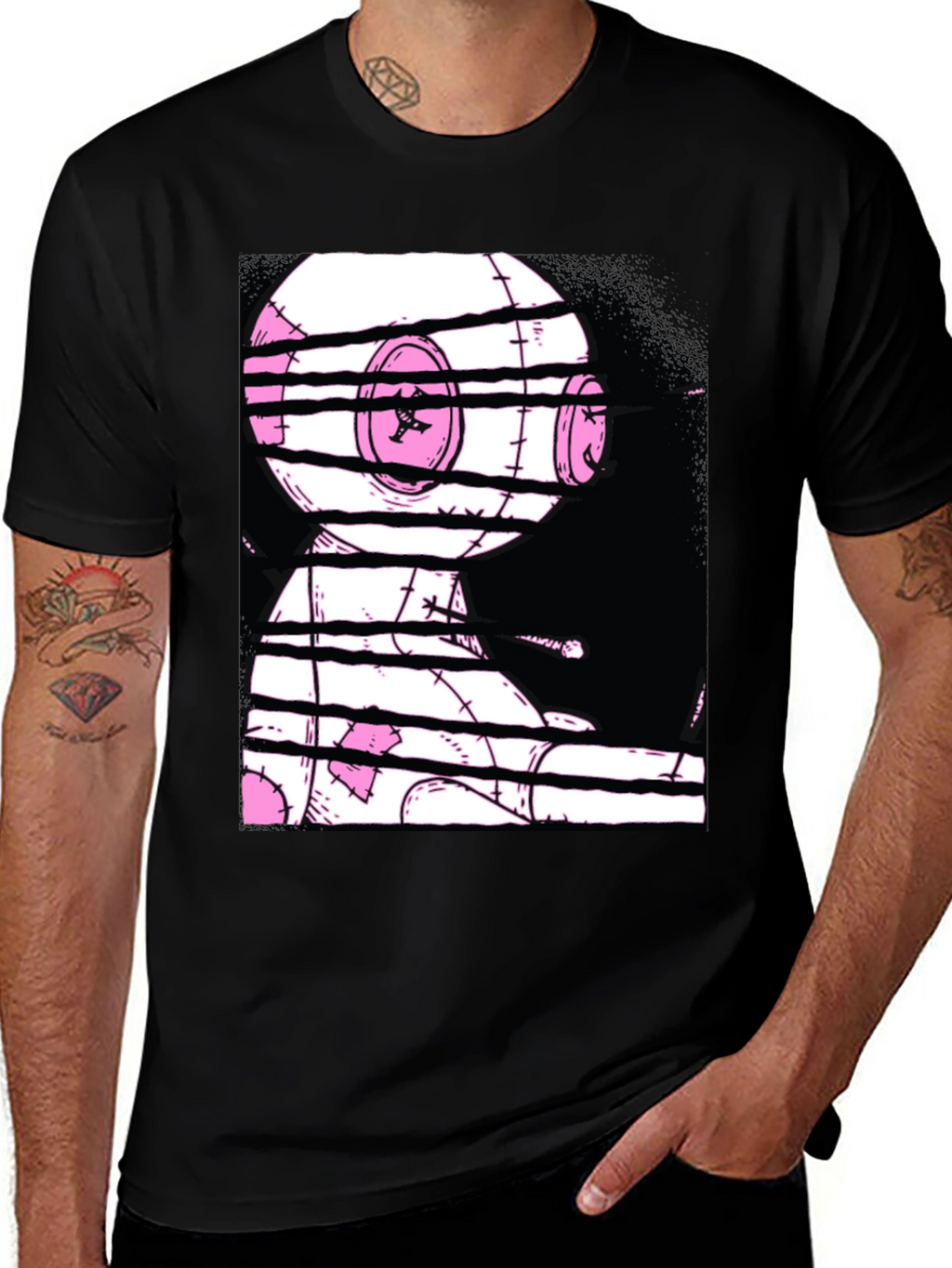 Glitchy Doll Graphic Tee - Black Cotton T-Shirt